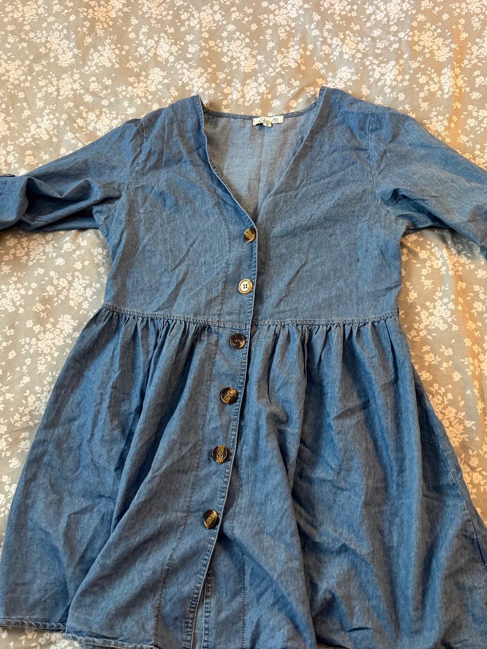 Girls' Blue Denim Button-Front Dress